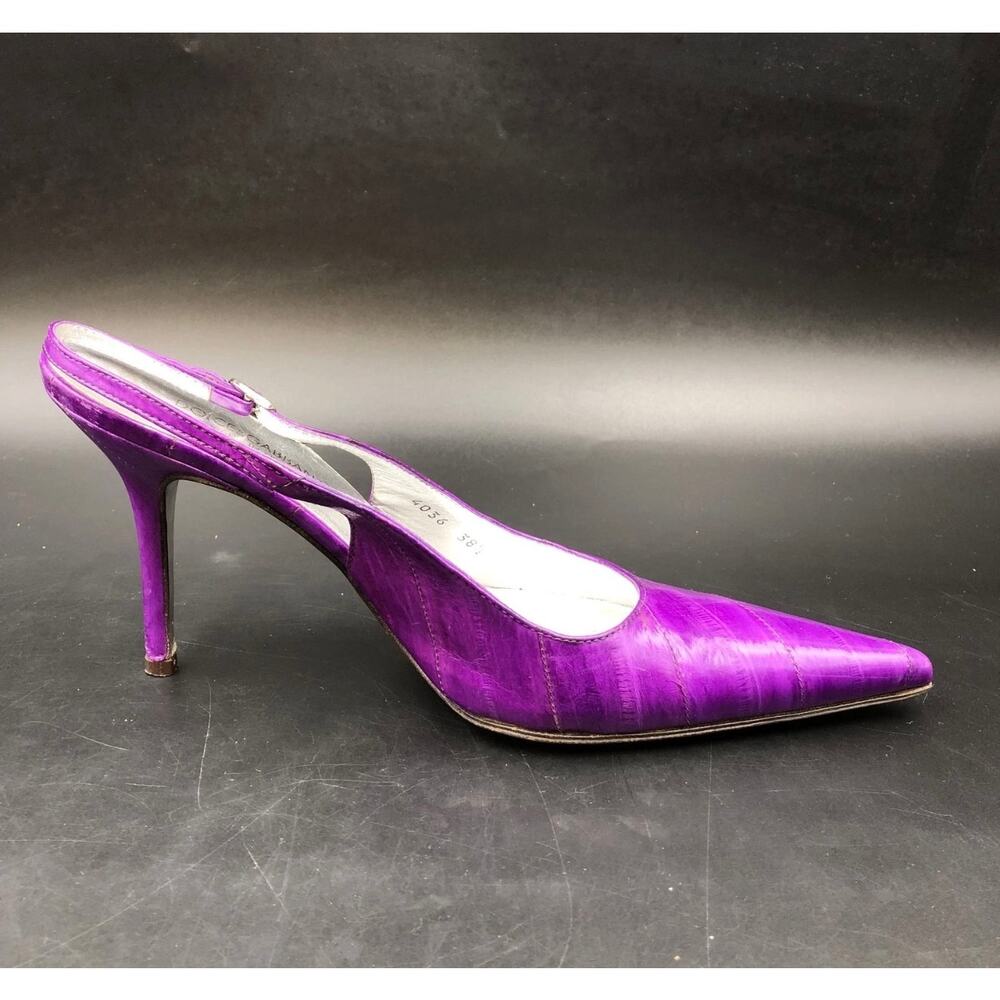 Dolce & Gabbana Crocodile Leather Slingback Heels Purple Pointed Toe Sz. 8 - Picture 6 of 9
